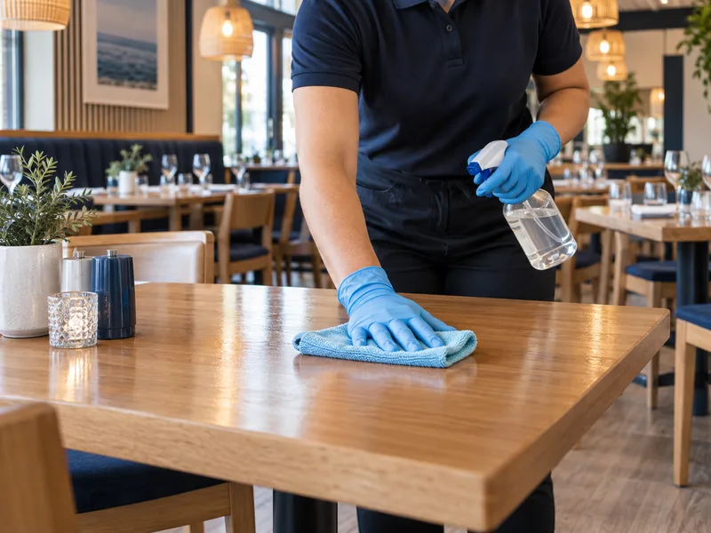 Illustration: wiping a restaurant dining table