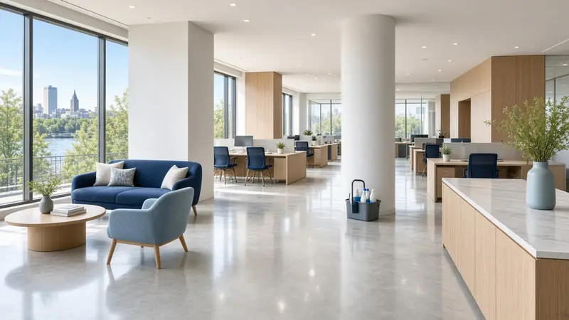 Illustration: a bright, spotless commercial office