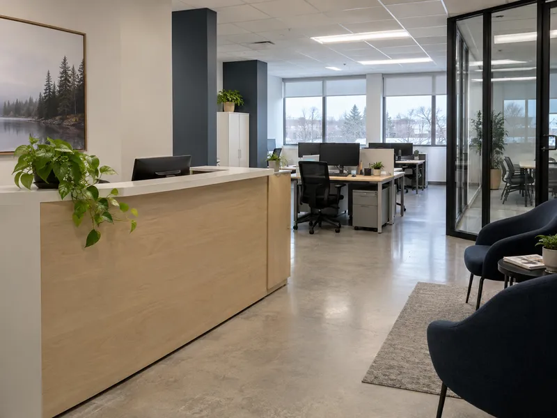 Illustration: Reception and workspace in a professional office