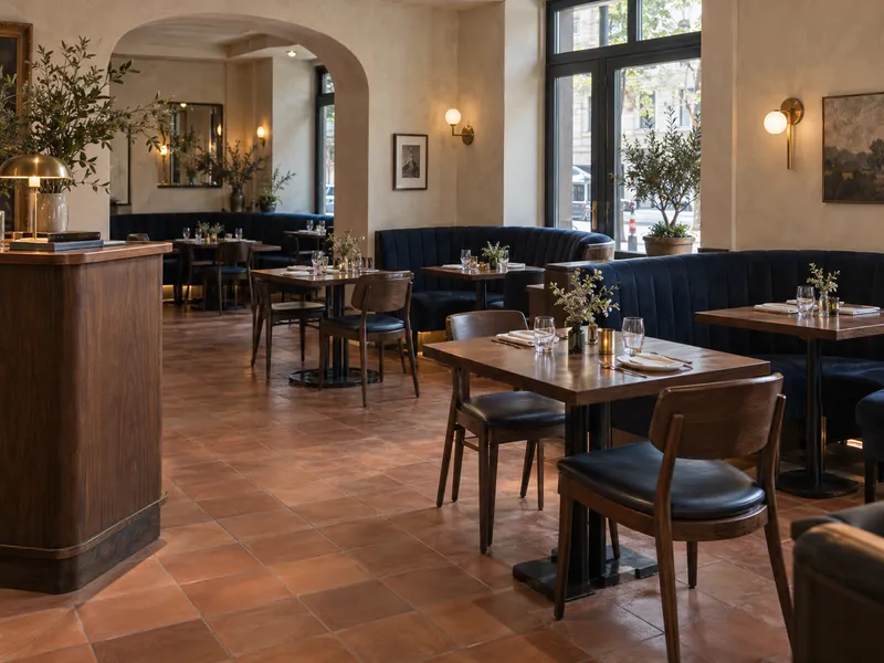 Illustration: Restaurant dining room and host area