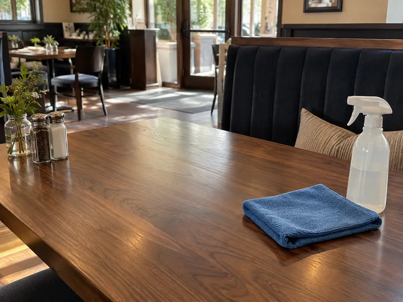 Illustration: Table and booth in a restaurant dining room