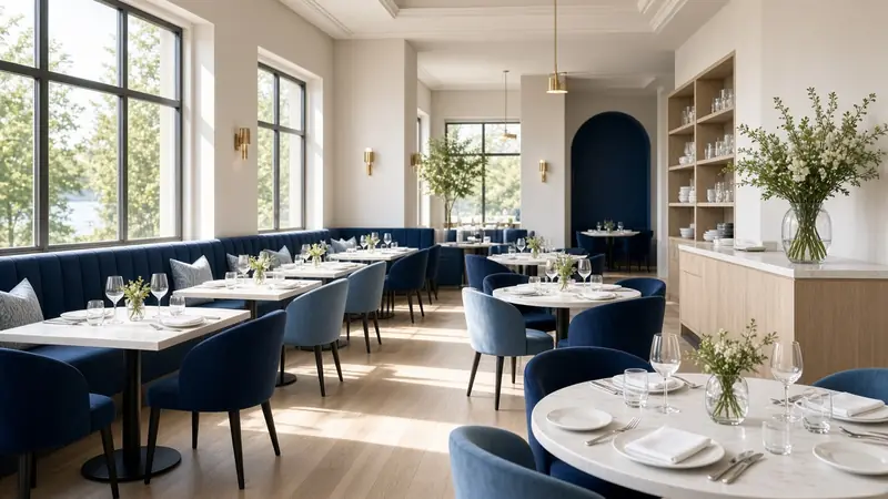 Illustration : une salle à manger de restaurant propre, prête pour le service